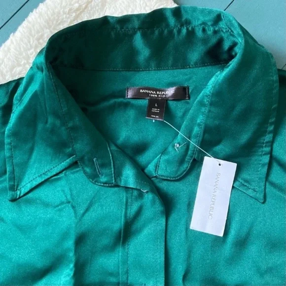 ❌SOLD❌ Banana Republic NEW Muse Silk Maxi Shirtdress in Emerald Green size L - Picture 3 of 17